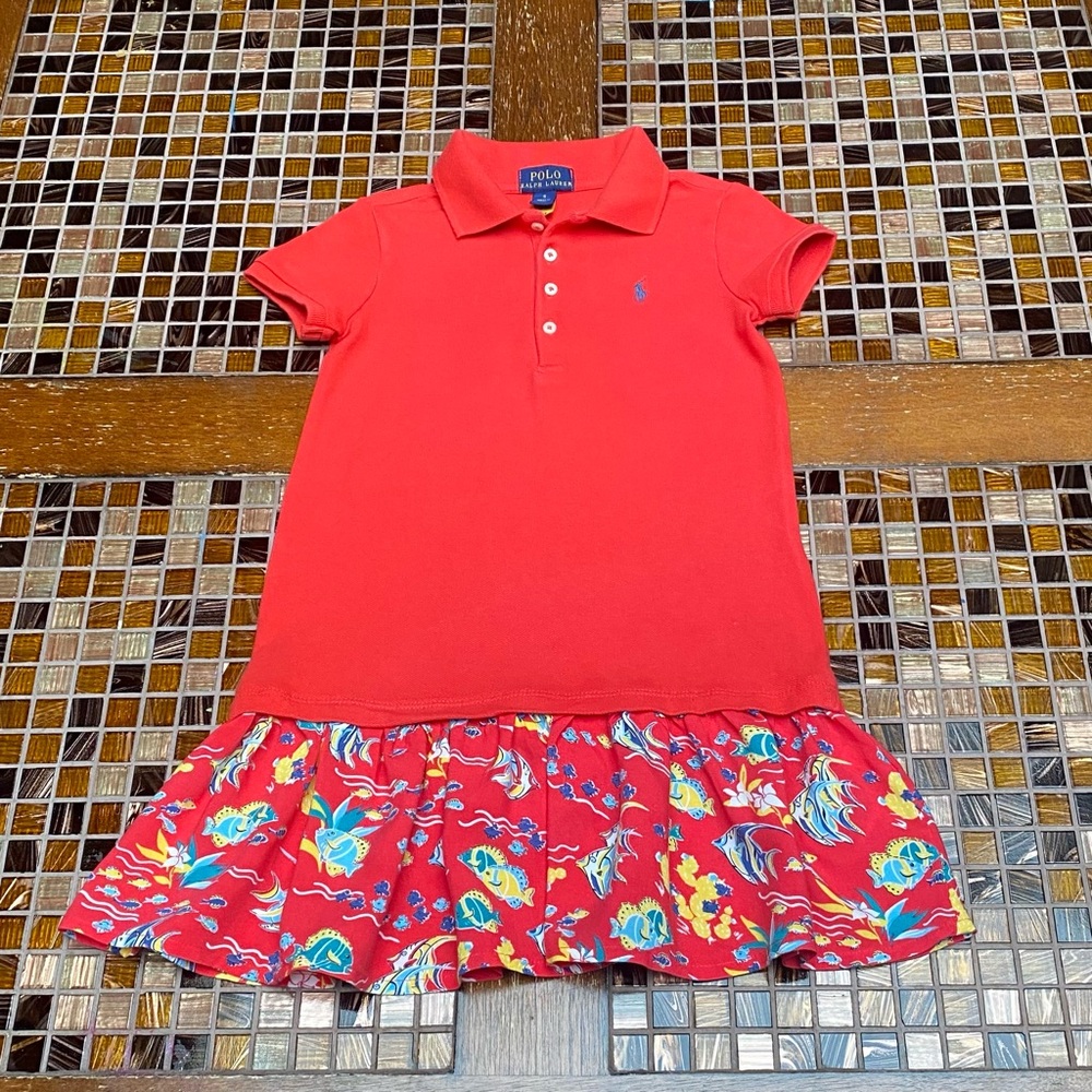 Ralph Lauren Red Polo Dress with Colorful Fish Print